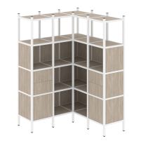 Loft Угловой внутренний стеллаж наборный VR.L-33 Тиквуд тёмный/Белый металл 1278×1278×1869 Loft Угловой внутренний стеллаж наборный VR.L-33 Тиквуд тёмный/Белый металл 1278×1278×1869